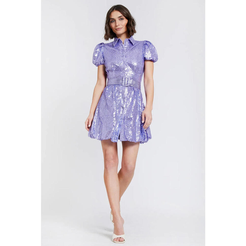 One33 Social Lavender sz 12 Phoebe Sequin Cocktail Mini Dress $395 FLARE SLEEVE